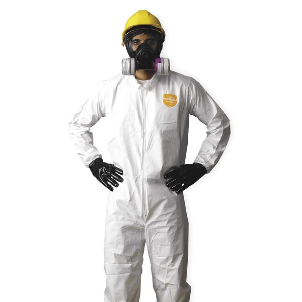 Collared Disposable Coveralls, 3XL, 25 PK, White, Microporous Film Laminate, Zipper