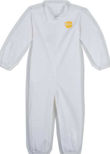 Collared Disposable Coveralls, 3XL, 25 PK, White, Microporous Film Laminate, Zipper