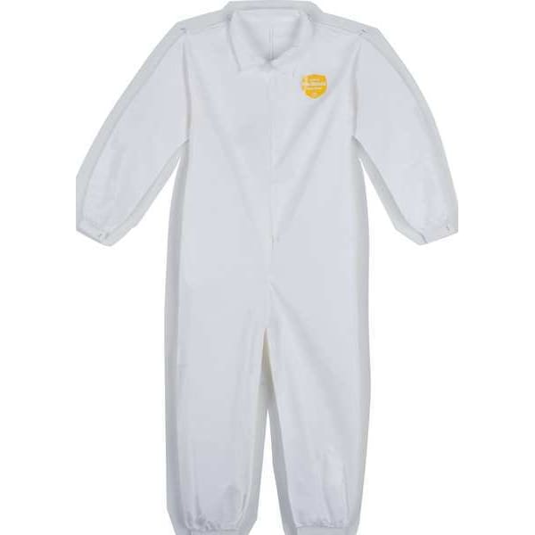 Collared Disposable Coveralls, 25 PK, White, Microporous Film Laminate, Zipper