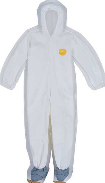 Hooded Disposable Coveralls, M, 25 PK, White, Microporous Film Laminate, Zipper