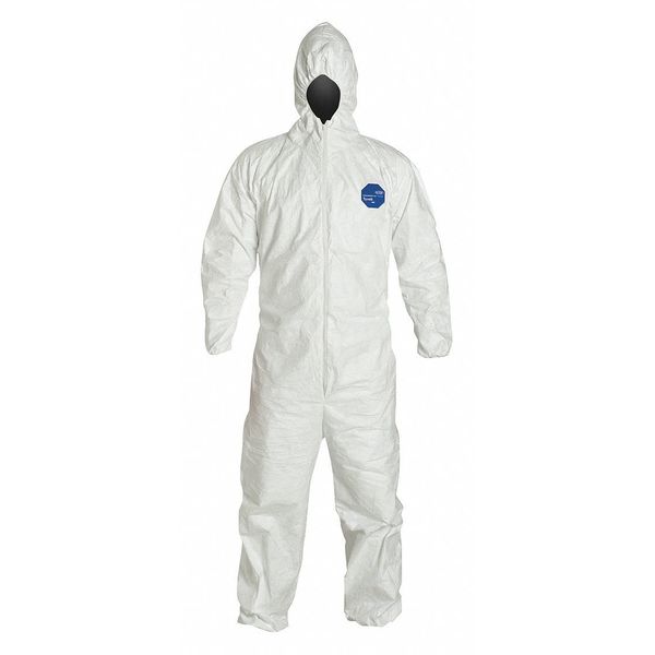 Tyvek 400 Hooded Disposable Coveralls, L, Zipper, Elastic Wrist, Elastic Ankle, White, 6 Pack
