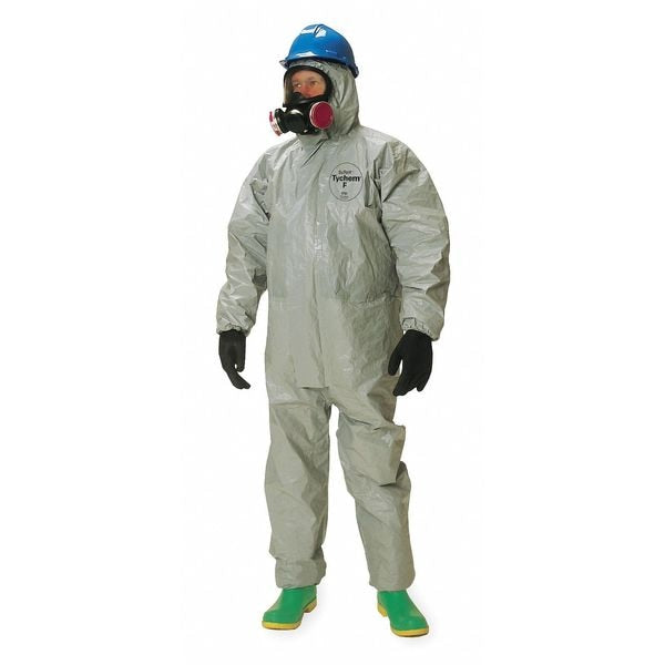 Hooded Chemical Resistant Coveralls, Gray, Zipper