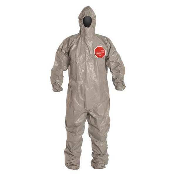 Hooded Chemical Resistant Coveralls, Gray, Zipper