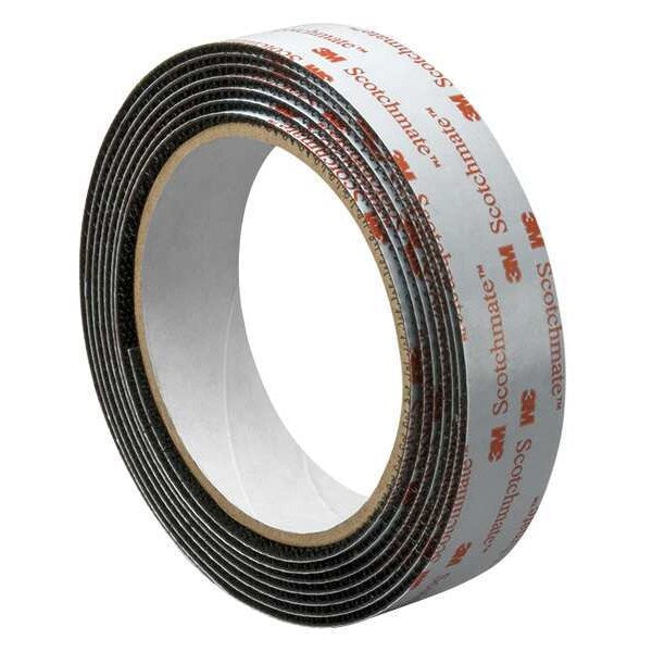 Reclosable Fastener, Rubber Adhesive, 15 ft, 1 in Wd, Black