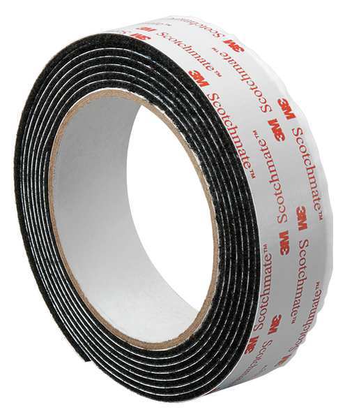 Reclosable Fastener, Rubber Adhesive, 15 ft, 1 in Wd, Black