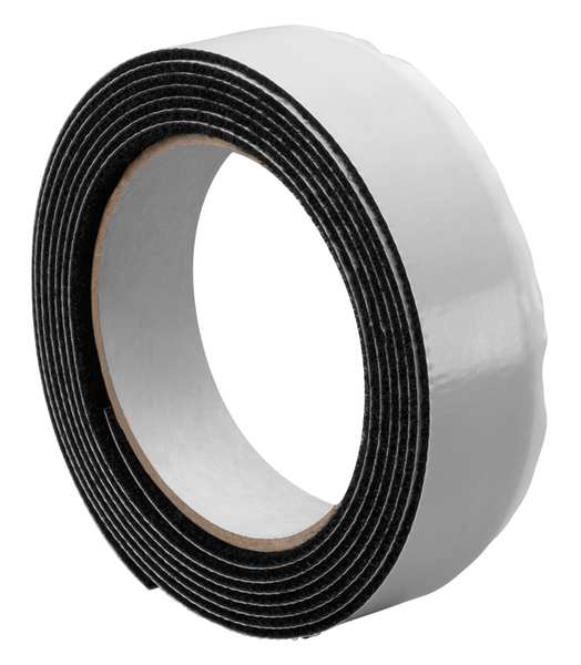 Reclosable Fastener, Rubber Adhesive, 30 ft, 1 in Wd, Black