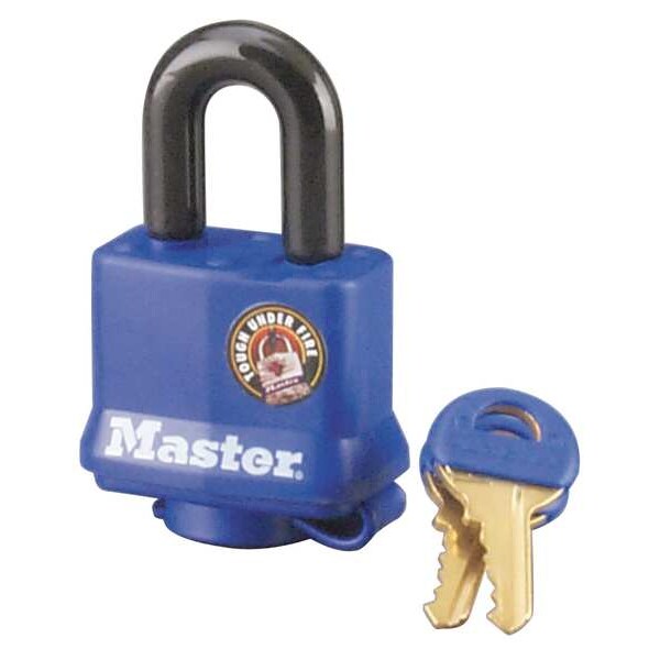Padlock, Keyed Different, Long Shackle, Rectangular Steel Body, Steel Shackle, 1/2 in W
