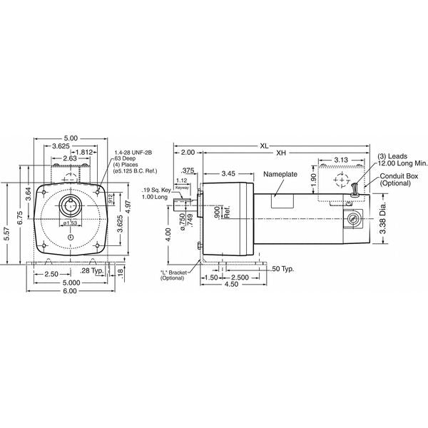 DC Gearmotor, 45.0 in-lb Max. Torque, 250 RPM Nameplate RPM, 90V DC Voltage
