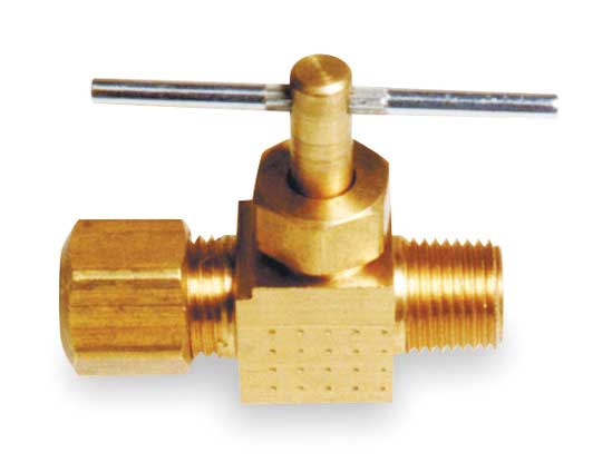 Needle Valve, Straight, Brass, 1/8 x 1/4 In