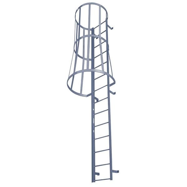 15 ft 3 in Fixed Ladder with Safety Cage, Steel, 16 Steps, Top Exit, Powder Coated Finish