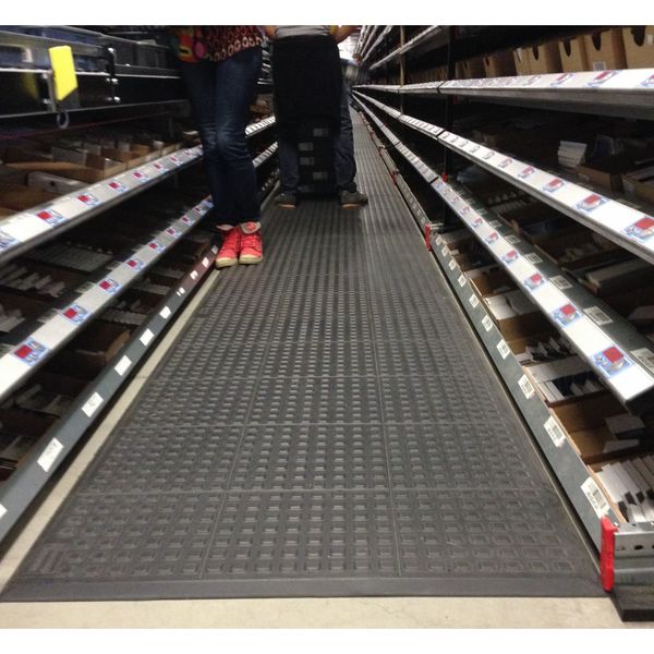 Antifatigue Mat, Black, 5 ft. L x 2 ft. W, Urethane, Square Grid Surface Pattern, 5/8