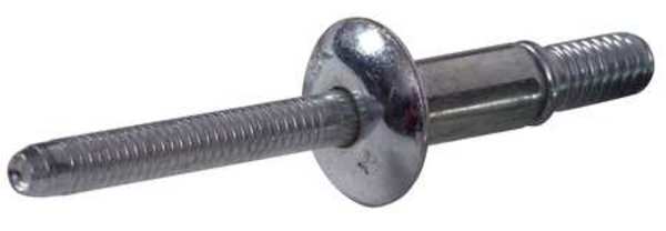 Blind Rivet, Dome Head, 1/4 in Dia., 9/16 in L, Steel Body, 25 PK