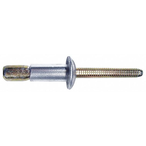 Blind Rivet, Dome Head, 3/16 in Dia., 37/64 in L, Steel Body, 25 PK