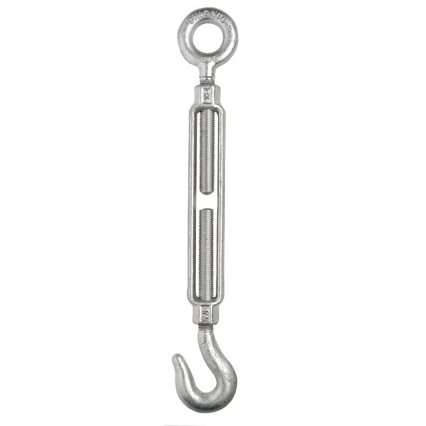 Turnbuckle, Hook & Eye, Galv, 1/2 x 12 In