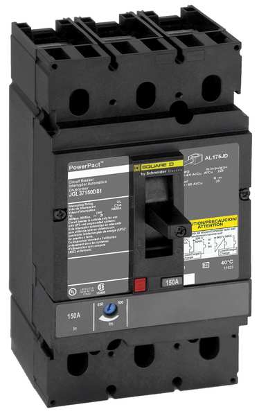 Molded Case Circuit Breaker, 100 A, 600V AC, 3 Pole, Lug In/Lug Out Mounting Style, JG Series