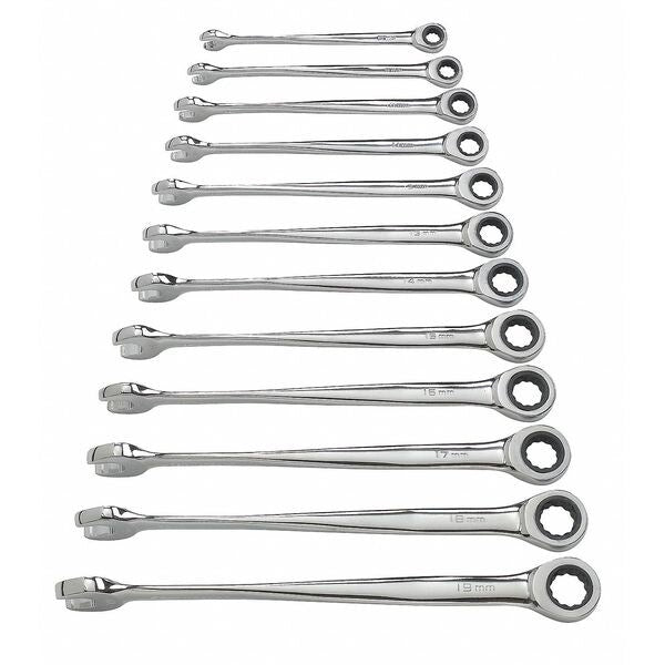 Ratcheting Wrench Set, Metric, 12 pt, 12pcs