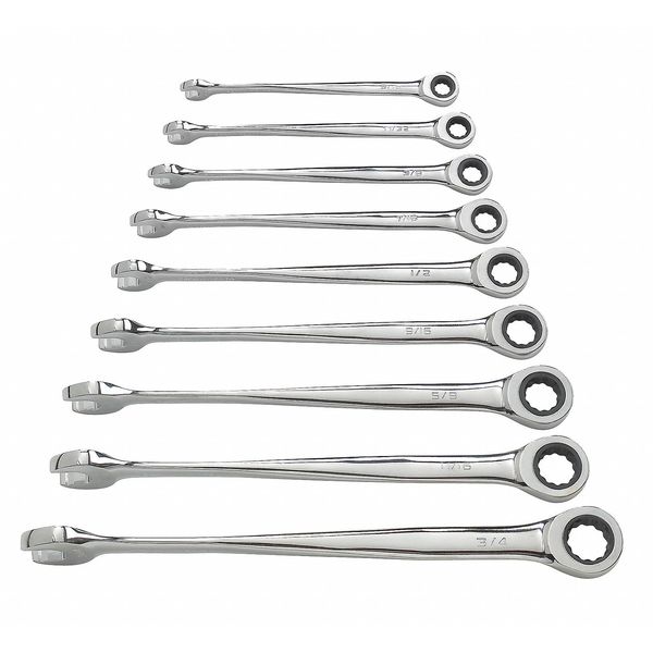 Ratcheting Wrench Set, SAE, 12 pt., 9pcs