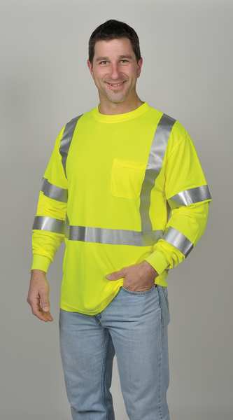Job Sight Hi-Vis T-Shirt, Long Sleeve, Lime, XL