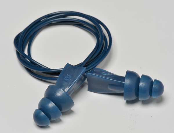Reusable Corded Ear Plugs, Flanged Shape, 27 dB, 1 Pairs, Blue