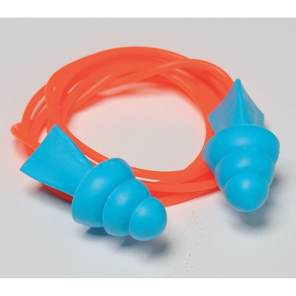 Reusable Corded Ear Plugs, Flanged Shape, 27 dB, 1 Pairs, Blue