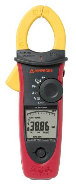 Clamp-On Power Meter, LCD, 600 kW, 600 A, Cat IV 600V, Cat III 1000V Safety Rating