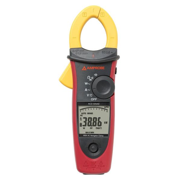 Clamp-On Power Meter, LCD, 600 kW, 600 A, Cat IV 600V, Cat III 1000V Safety Rating
