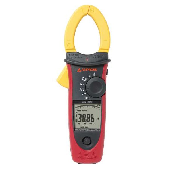 Clamp-On Power Meter, LCD, 1,000 kW, 1,000 A, Cat IV 600V, Cat III 1000V Safety Rating