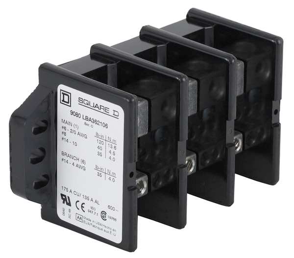 Pwr Dist Block, 335A, 2P, 6AWG-400 MCM, 600V
