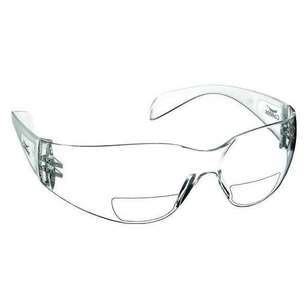 Bifocal Reader Safety Glasses, Diopter Strength +1.50, Anti-Scratch, Frameless, Clear Lens