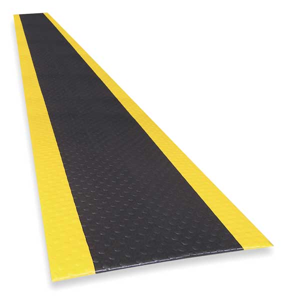 Antifatigue Runner, Black/Yellow, 60 ft. L x 3 ft. W, PVC, Bubble Surface Pattern, 1/2