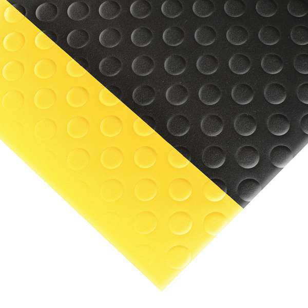 Antifatigue Runner, Black/Yellow, 60 ft. L x 3 ft. W, PVC, Bubble Surface Pattern, 1/2