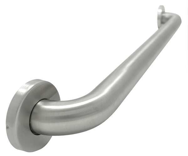 ADA Compliant Grab Bar, Wall Mount, 36 in L, 1-1/2 in Dia, Stainless Steel, Satin Finish, Silver