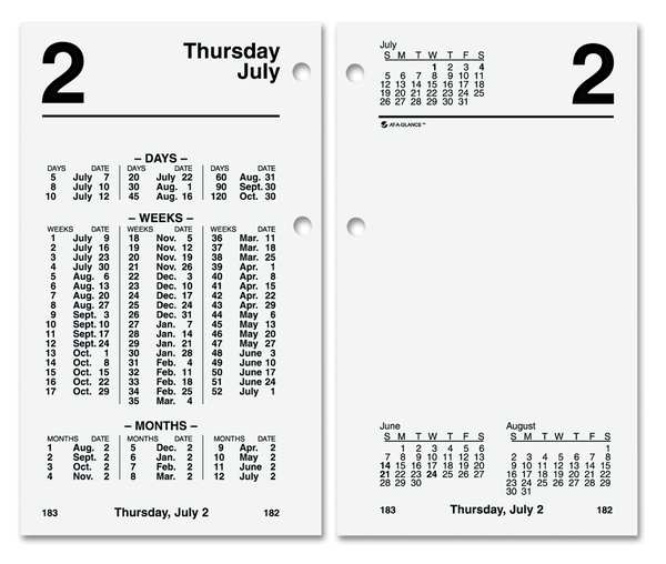 3-1/2x6 Daily Desk Calendar Refill, White