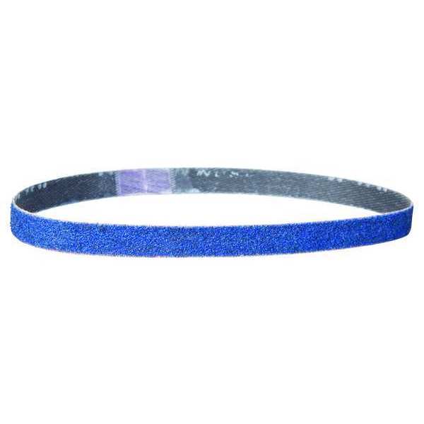 Sanding Belt, Coated, 3/8 in W, 13 in L, 60 Grit, Medium, Zirconia Alumina, R823P Bluefire, Blue