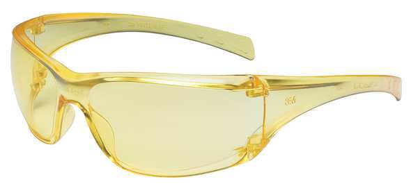 Safety Glasses, Wraparound Amber Polycarbonate Lens, Scratch-Resistant