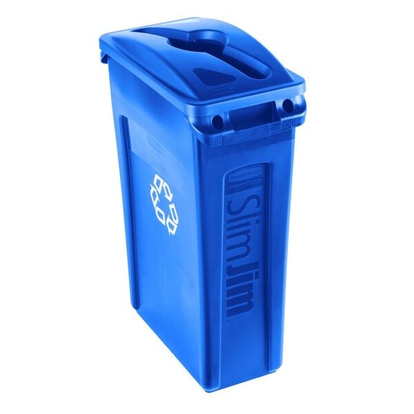23 gal Dome Recycling Lid, 11 1/2 in W/Dia, Blue, Resin, 1 Openings