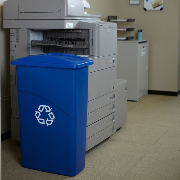 23 gal Dome Recycling Lid, 11 1/2 in W/Dia, Blue, Resin, 1 Openings