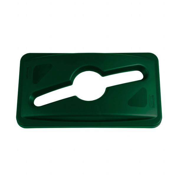 23 gal Dome Recycling Lid, 11 1/2 in W/Dia, Green, Resin, 1 Openings