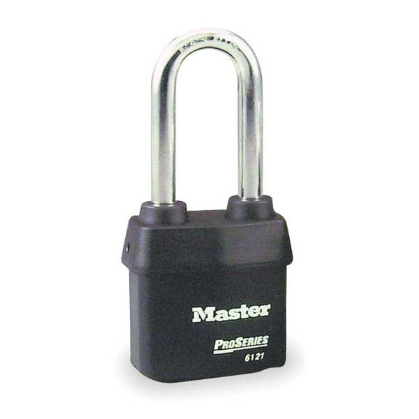 Padlock, Keyed Alike, Long Shackle, Rectangular Steel Body, Boron Shackle, 7/8 in W