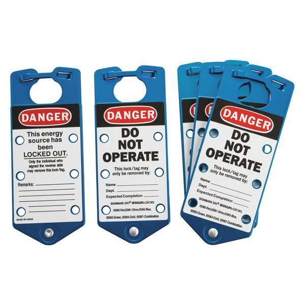 Labeled Lockout Hasp, Snap-On, 6 Lock, PK5, Color: Blue