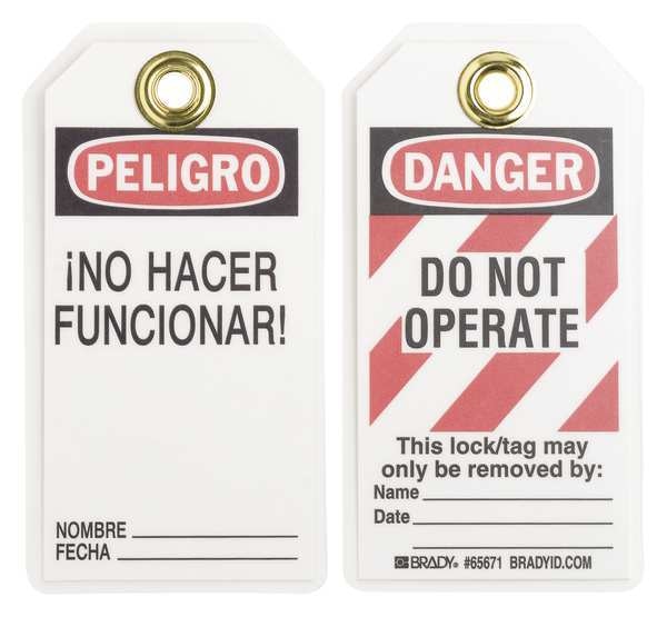 Danger Bilingual Tag, 5-1/2 x 3 In, PK25