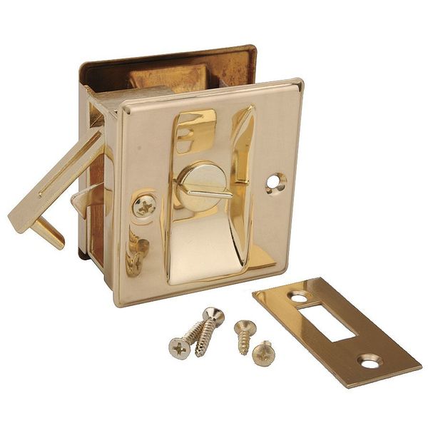 Pocket Door Privacy Lock-Bright Brass