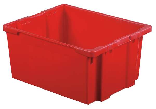 Stack & Nest Bin, Red, Plastic, 30 1/8 in L x 24 in W x 15 1/8 in H, 70 lb Load Capacity
