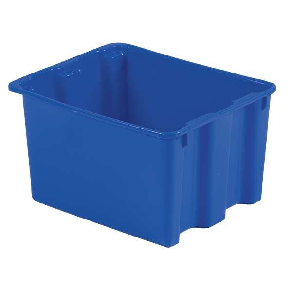 Stack & Nest Bin, Blue, Plastic, 21 in L x 17 in W x 12 in H, 70 lb Load Capacity