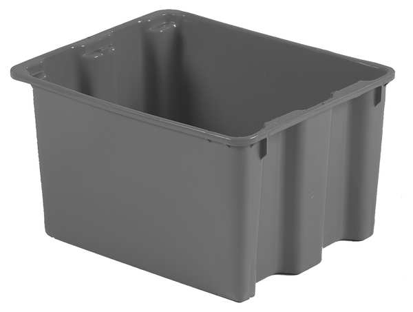 Stack & Nest Bin, Gray, Plastic, 21 in L x 17 in W 12 in H, 70 lb Load Capacity