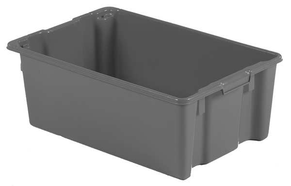 Stack & Nest Bin, Gray, Plastic, 28 3/8 in L x 18 3/4 in W x 10 1/2 in H, 40 lb Load Capacity