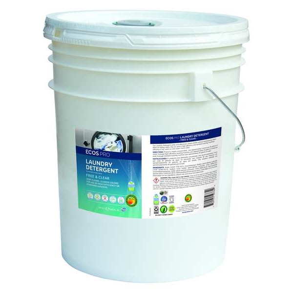 Laundry Detergent, High Efficiency, Liquid, Bucket, 5 Gal, 320 Loads, Unscented, Clear, Dye-Free