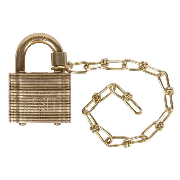Padlock, Keyed Different, Standard Shackle, Square Brass Body, Brass Shackle, 3/4 in W