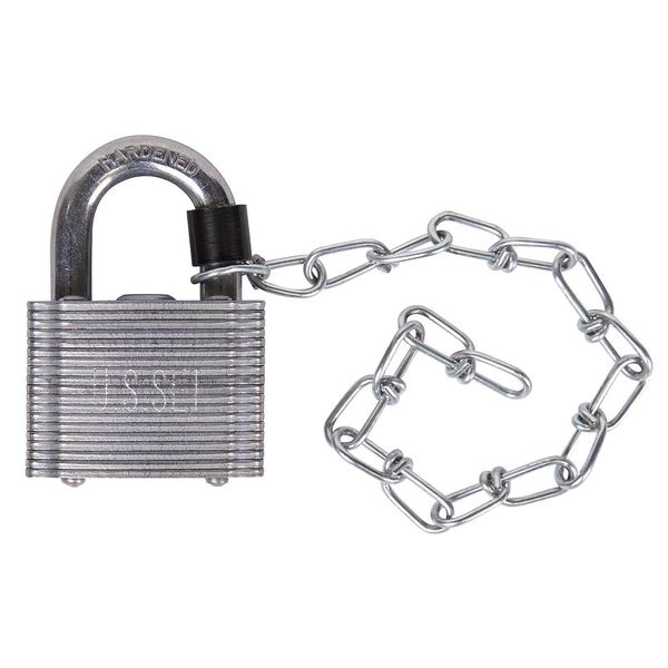 Keyed Padlock, Open, Square Steel Body, Hardened Steel Shackle, 13/16 in W