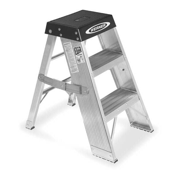 3 Steps, Aluminum Step Stand, 375 lb. Load Capacity, Silver/Black